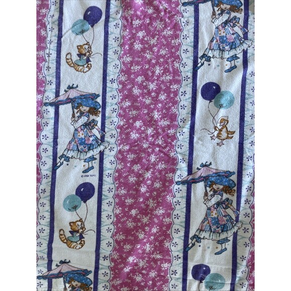 Holly Hobbie  1990 Twin Flat Sheet  And Standard Pillow Case Pink Flannel - Picture 1 of 4